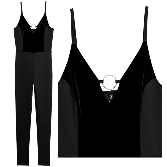 Divided Pants - H&M DIVIDED Velvet Section Fitted Jersey Jumpsuit